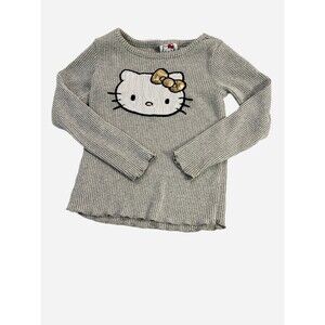 Hello Kitty 4T Girls Sweater-Sequin Bow, Gray Ribbed Knit, Excellent Condition